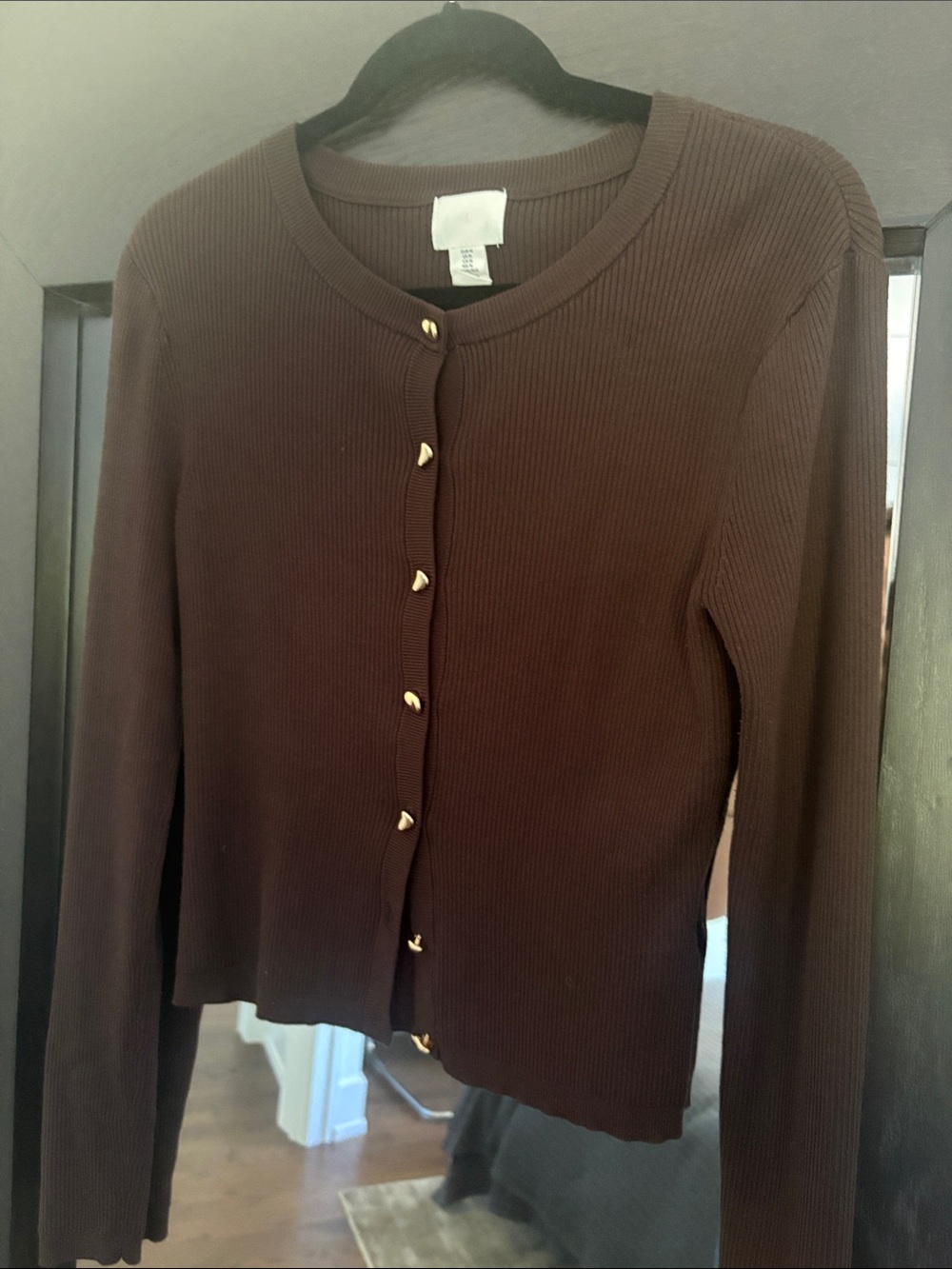 H&M Dark Brown Ribbed Button-Front Cardigan - Picture 2 of 3